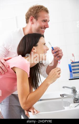 coppia, igiene dentale, routine, paia, igiene dentale, routine Foto Stock