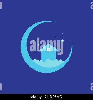 blu mezzaluna con home clean logo design vettoriale grafico simbolo icona illustrazione idea creativa Illustrazione Vettoriale