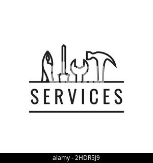strumenti kit linea set servizi logo design vettore grafico simbolo icona illustrazione idea creativa Illustrazione Vettoriale