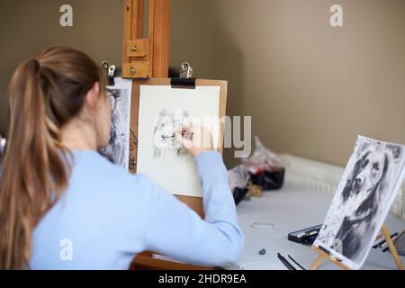 disegno, cavalletto, matita in carbonio, cavalletti Foto Stock