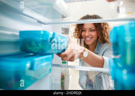 generi alimentari, scatola, deposito, frigorifero, parte, alimentari, scatole, magazzini, frigorifero, frigoriferi, porzioni Foto Stock
