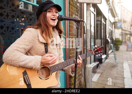 street busker, chitarra, busker, chitarre Foto Stock