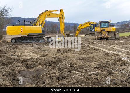 cantiere, terra, lavori di terra, cantieri edili, sito, siti, bagger, falchi di terra Foto Stock