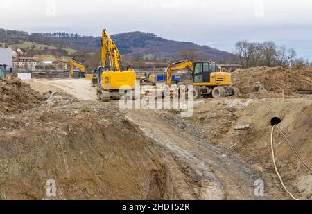 cantiere, escavatore, lavori di terra, cantieri, sito, siti, motori di terra Foto Stock