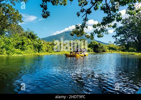 Kayak sul Rio Istian, Isola di Ometepe, Nicaragua Foto Stock