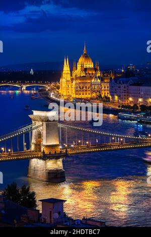 parlamento, fiume danubio, budapest, parlamenti, fiumi danubio, budapests Foto Stock