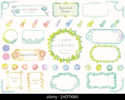 Le cornici botaniche sono isolate su sfondo bianco. Illustrazione vettoriale. Illustrazione Vettoriale