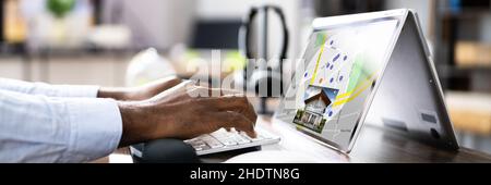 Ricerca di posizione di bene immobile in linea. Appartamento in affitto per uomo Foto Stock