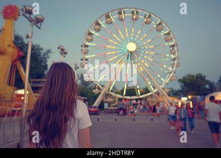 ragazza, luna park, ragazze, fairgrounds Foto Stock