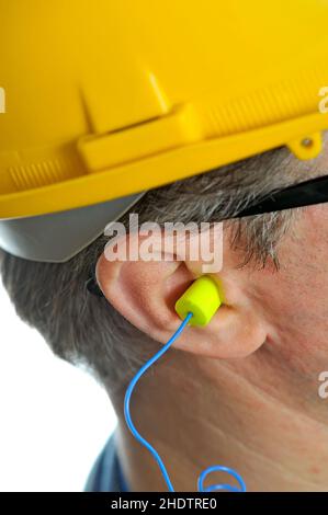 cuffie protettive, antirumore, tappi auricolari, cuffie antirumore, protezioni antirumore Foto Stock