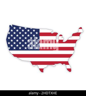 Bandiera USA America nel logo del simbolo della mappa utilizzando il corretto vettore di bandiera usa isolato su sfondo bianco Illustrazione Vettoriale