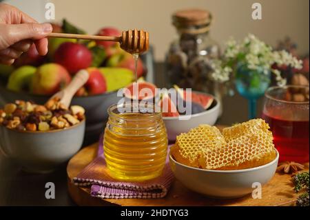 dieta sana, miele, cibo sano, basso contenuto di grassi, miele Foto Stock