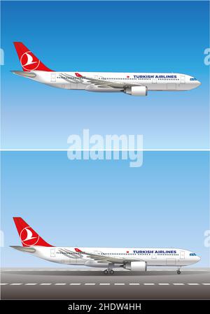 Airbus A330 livrea aerea turca, illustrazione vettoriale Foto Stock