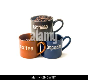 caffè, espresso, chicchi di caffè, cappuccino, caffè, espressos, chicchi di caffè, cappuccini, cappuccino Foto Stock
