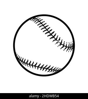 semplice palla da baseball con profilo lineart bianco e nero isolato su sfondo bianco Illustrazione Vettoriale
