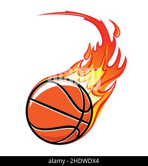 cartoon stilizzato fiammeggiante veloce basket in movimento semplice illustrazione logo vettore isolato su sfondo bianco Illustrazione Vettoriale