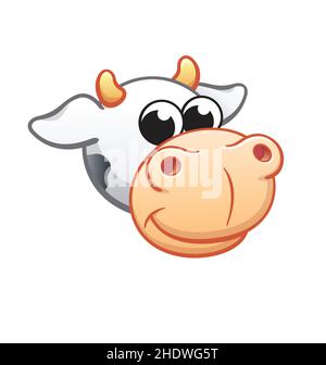 carino latte fattoria vacca cartoon personaggio vettore testa isolato su sfondo bianco Illustrazione Vettoriale