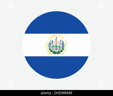 El Salvador Round Country Flag. Bandiera nazionale Salvadoran circolare. Repubblica di El Salvador cerchio forma pulsante Banner. Illustrazione del vettore EPS. Illustrazione Vettoriale