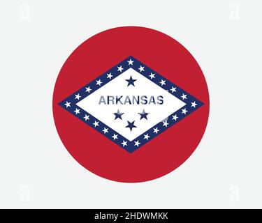 Arkansas, Stati Uniti, bandiera dello stato. AR, US Circle Flag. Stato dell'Arkansas, Stati Uniti d'America - banner a forma circolare. Illustrazione del vettore EPS. Illustrazione Vettoriale