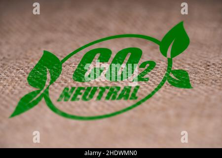 Stampa etichetta foglia ambiente. CO2 simbolo verde neutro Foto Stock
