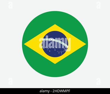 Bandiera nazionale del Brasile Round. Bandiera nazionale brasiliana circolare. Repubblica Federativa del Brasile cerchio forma pulsante Banner. Illustrazione del vettore EPS. Illustrazione Vettoriale