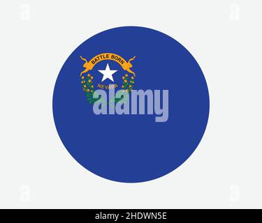Bandiera dello Stato del Nevada USA Round. NV, US Circle Flag. Stato del Nevada, Stati Uniti d'America pulsante forma circolare Banner. Illustrazione del vettore EPS. Illustrazione Vettoriale