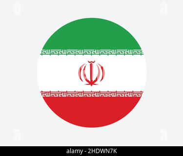 Iran Round Country Flag. Bandiera nazionale del cerchio iraniano. Repubblica Islamica dell'Iran pulsante a forma circolare Banner. Illustrazione del vettore EPS. Illustrazione Vettoriale