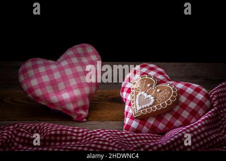 cuore di pan di zenzero, cuore tessile, cuore di pan di zenzero, cuore tessile Foto Stock