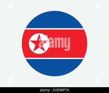 Bandiera del Paese della Corea del Nord. Bandiera nazionale circolare DPRK. Banner pulsante forma circolare della Repubblica popolare democratica di Corea. Illustrazione del vettore EPS Illustrazione Vettoriale