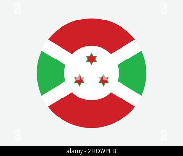 Bandiera del Burundi Round Country. Bandiera nazionale burundese circolare. Repubblica del Burundi pulsante a forma di cerchio Banner. Illustrazione del vettore EPS. Illustrazione Vettoriale
