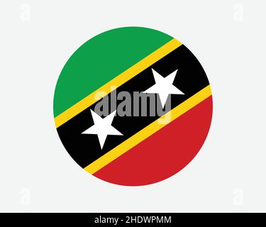 Saint Kitts e Nevis Round Country Flag. San Kittiziano e il Circolo Nevisiano Bandiera Nazionale. Federazione di San Cristoforo e Nevis forma circolare Bu Illustrazione Vettoriale