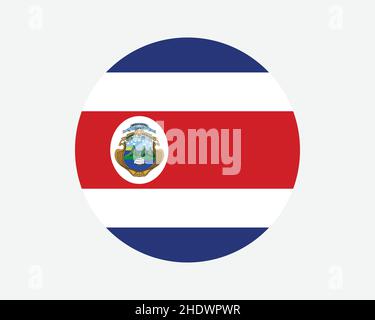 Costa Rica Round Country Flag. Bandiera nazionale circolare del Costa Rica. Repubblica di Costa Rica cerchio forma pulsante Banner. Illustrazione del vettore EPS. Illustrazione Vettoriale