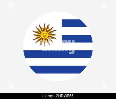 Bandiera dell'Uruguay Round. Bandiera nazionale del cerchio uruguayano. Repubblica Orientale dell'Uruguay pulsante di forma circolare Banner. Illustrazione del vettore EPS. Illustrazione Vettoriale