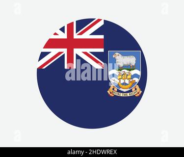 Bandiera rotonda delle Isole Falkland. Bandiera del cerchio delle Isole Falkland. British Overseas Territory pulsante forma circolare Banner. Illustrazione del vettore EPS. Illustrazione Vettoriale