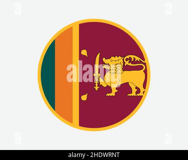 Sri Lanka Round Country Flag. Bandiera nazionale del cerchio dello Sri Lanka. Repubblica socialista democratica dello Sri Lanka pulsante forma circolare Banner. Vettore EPS Ill Illustrazione Vettoriale