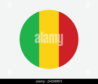 Bandiera nazionale Mali Round. Bandiera nazionale del cerchio di Malian. Banner pulsante a forma circolare Repubblica del Mali. Illustrazione del vettore EPS. Illustrazione Vettoriale
