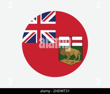 Manitoba Canada Round Flag. MB, Bandiera circolare canadese. Manitoba Canada Provincia forma circolare pulsante Banner. Illustrazione del vettore EPS. Illustrazione Vettoriale