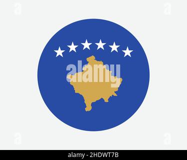 Bandiera nazionale del Kosovo Round. Bandiera nazionale del cerchio di Kosovar Kosovan. Repubblica del Kosovo pulsante a forma circolare Banner. Illustrazione del vettore EPS. Illustrazione Vettoriale