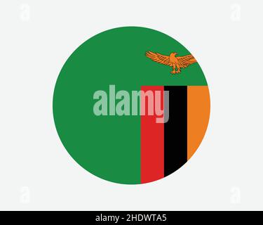 Bandiera nazionale dello Zambia. Bandiera nazionale del cerchio di Zambian. Repubblica di Zambia pulsante a forma circolare Banner. Illustrazione del vettore EPS. Illustrazione Vettoriale