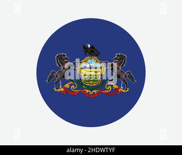 Pennsylvania USA Round state Flag. PA, US Circle Flag. Stato della Pennsylvania, Stati Uniti d'America forma circolare pulsante Banner. Immagine vettoriale EPS Illustrazione Vettoriale