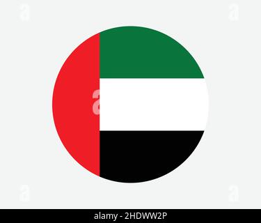 Bandiera degli Emirati Arabi Uniti. Bandiera nazionale del cerchio degli Emirati Arabi Uniti. Banner pulsante a forma circolare Emirati. Illustrazione del vettore EPS. Illustrazione Vettoriale