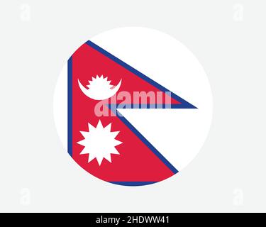 Nepal Round Country Flag. Bandiera nazionale del Circolo Nepalese Nepalese. Repubblica federale democratica del Nepal pulsante circolare Banner. Illustrazione del vettore EPS Illustrazione Vettoriale