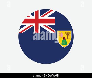 Bandiera rotonda delle Isole Turks e Caicos. Flag cerchio TCI. British Overseas Territory UK Regno Unito pulsante forma circolare Banner. Immagine vettoriale EPS Illustrazione Vettoriale