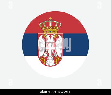 Bandiera nazionale della Serbia Round. Bandiera nazionale del cerchio serbo. Repubblica di Serbia pulsante di forma circolare Banner. Illustrazione del vettore EPS. Illustrazione Vettoriale