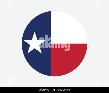 Bandiera dello stato del Texas USA Round. TX, US Circle Flag. Stato del Texas, Stati Uniti d'America - Banner pulsante a forma circolare. Illustrazione del vettore EPS. Illustrazione Vettoriale