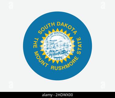 South Dakota USA Round state Flag. SD, US Circle Flag. Stato del South Dakota, Stati Uniti d'America pulsante forma circolare Banner. Immagine vettoriale EPS Illustrazione Vettoriale