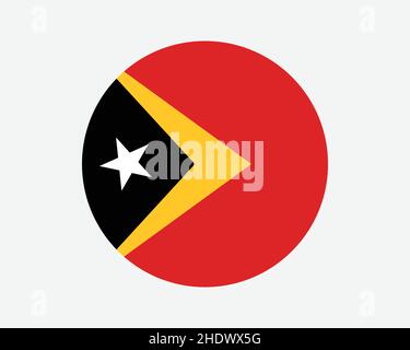 Timor Est Round Country Flag. Bandiera nazionale del cerchio di Timorese orientale. Repubblica democratica di Timor-Leste forma circolare pulsante Banner. Immagine vettore EPS Illustrazione Vettoriale