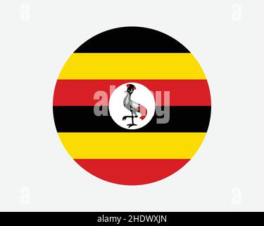 Bandiera del Paese dell'Uganda Round. Bandiera nazionale del cerchio ugandese. Repubblica di Uganda pulsante a forma circolare Banner. Illustrazione del vettore EPS. Illustrazione Vettoriale