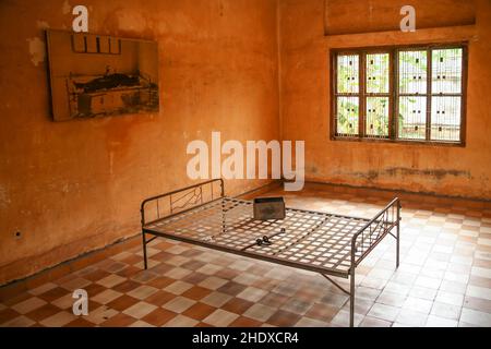 prigione, cella di prigione, phnom penh, museo tuol-sleng-genozid, prigioni, celle di prigione, phnom penhs Foto Stock