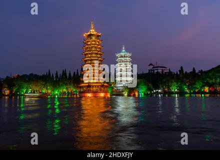 pagoda, li fiume, guilin, pagode, stupa, li jiang, li fiumi, guilins Foto Stock